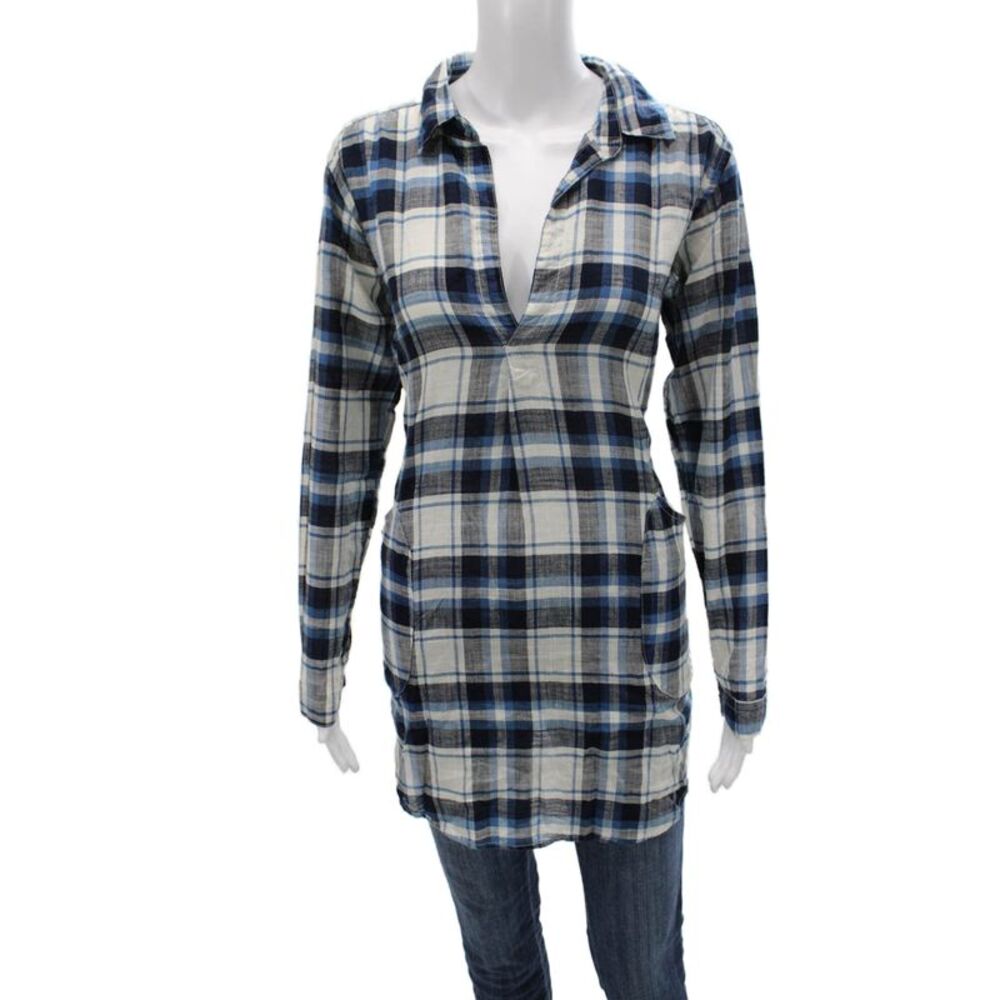 CP Shades Womens Plaid Tunic Sleepshirt Button Cotton Long Sleeve Size XS